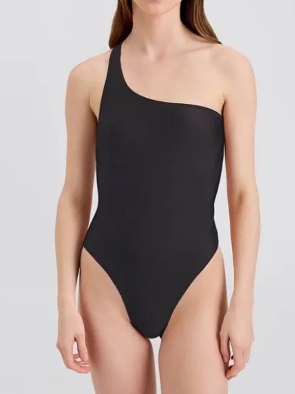 Solid & Striped Black One-Shoulder One-Piece Swimsuit